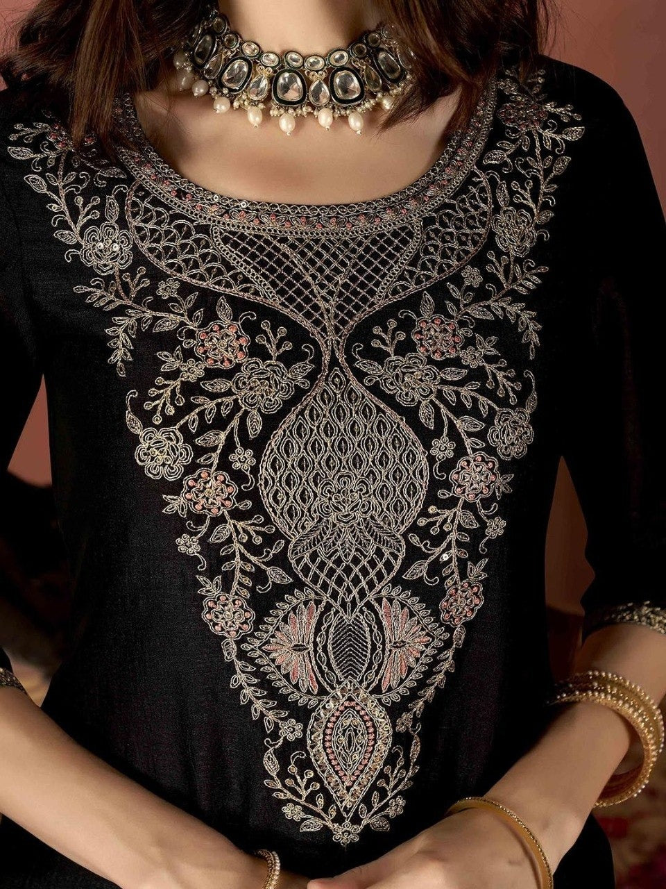 Women'S &nbsp;Embroidered Vichitra kurti  Dupatta Set