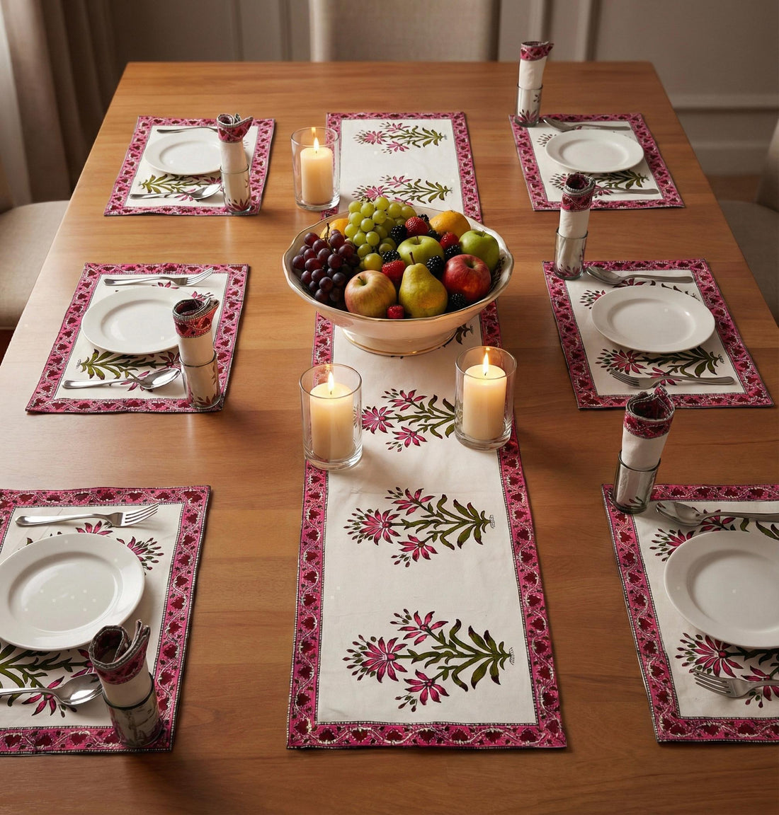 Hand Block Print Premium Table Mat Set + Matching Runner