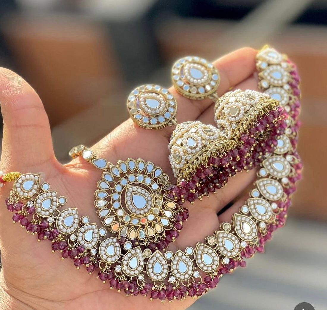 Mirror chokker jhumka and tika