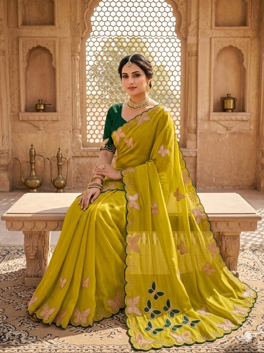 New georgette saree with elegant embroidery work