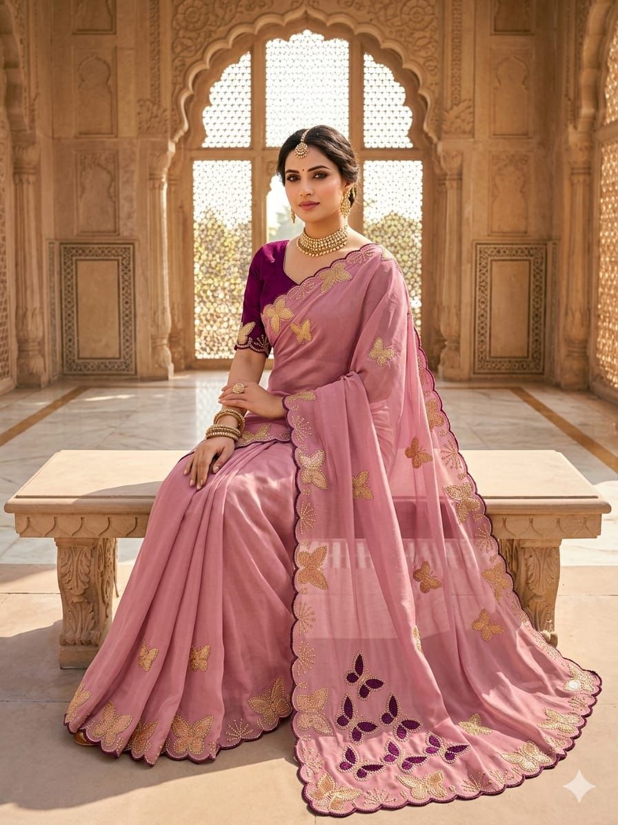 New georgette saree with elegant embroidery work