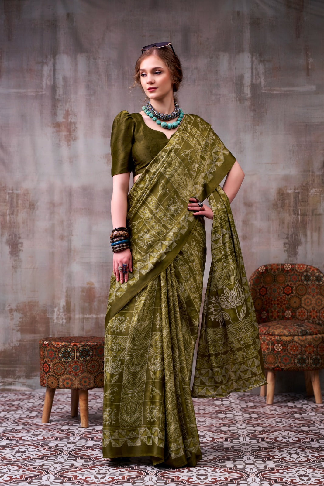 Japn satin digital print saree