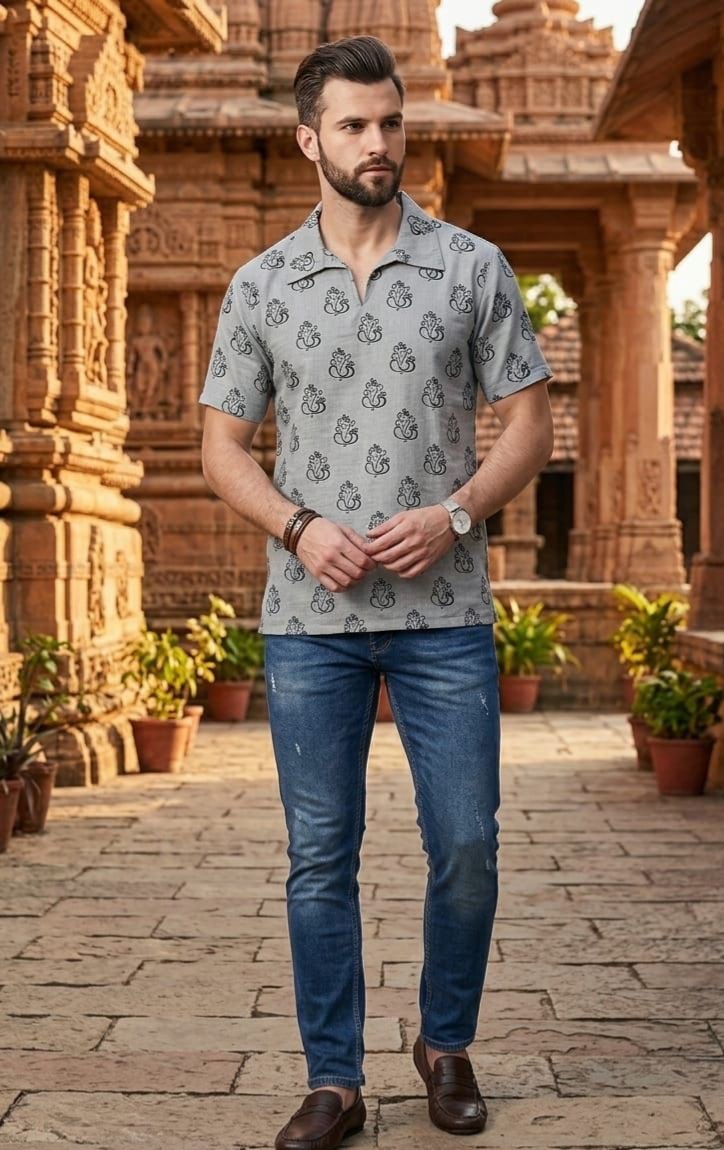 GANPATI PRINT SHORT HALF SLEEVES SHORT KURTA