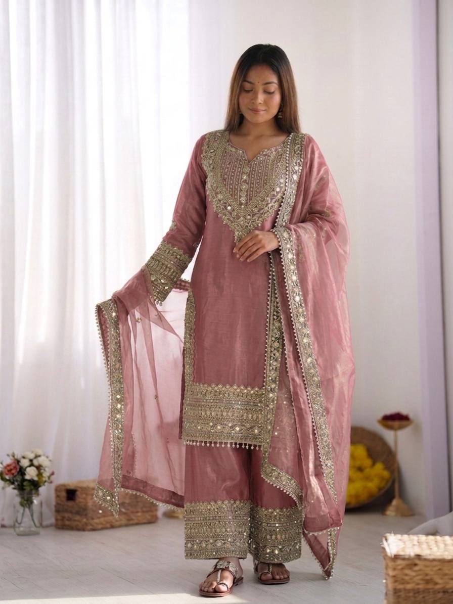 Women’s Ethnic Wear Fendy Silk Embrodery sequence with Lace Border