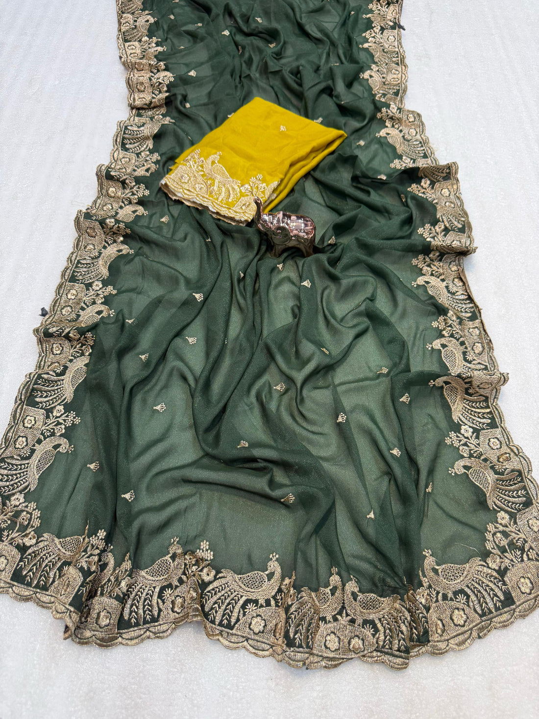 Star Georgette fabric Embroidery Peacock work saree