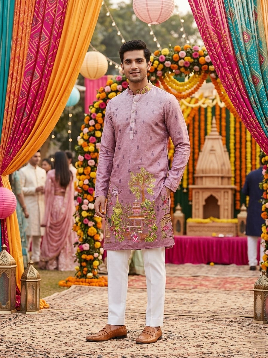 Carnival Special Cotton Digital Crochet Men's Kurta Payjama