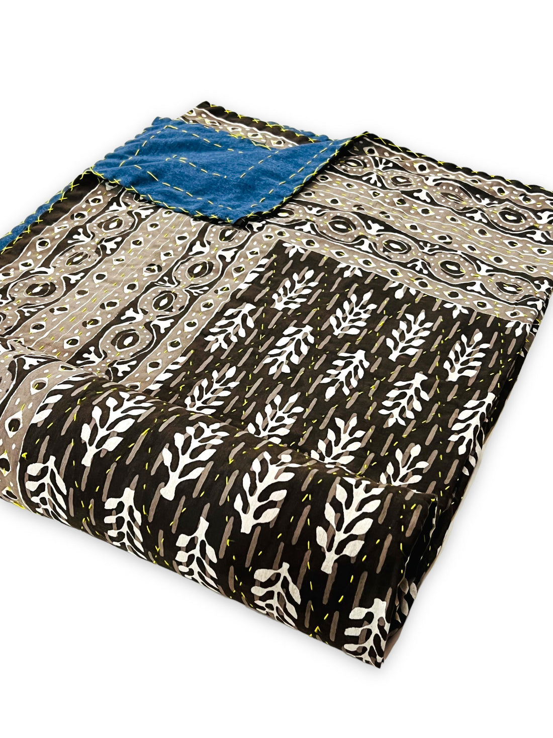 Jaipuri Printed Double Bed Size Kantha Work Bedcover ( 2 Layer )