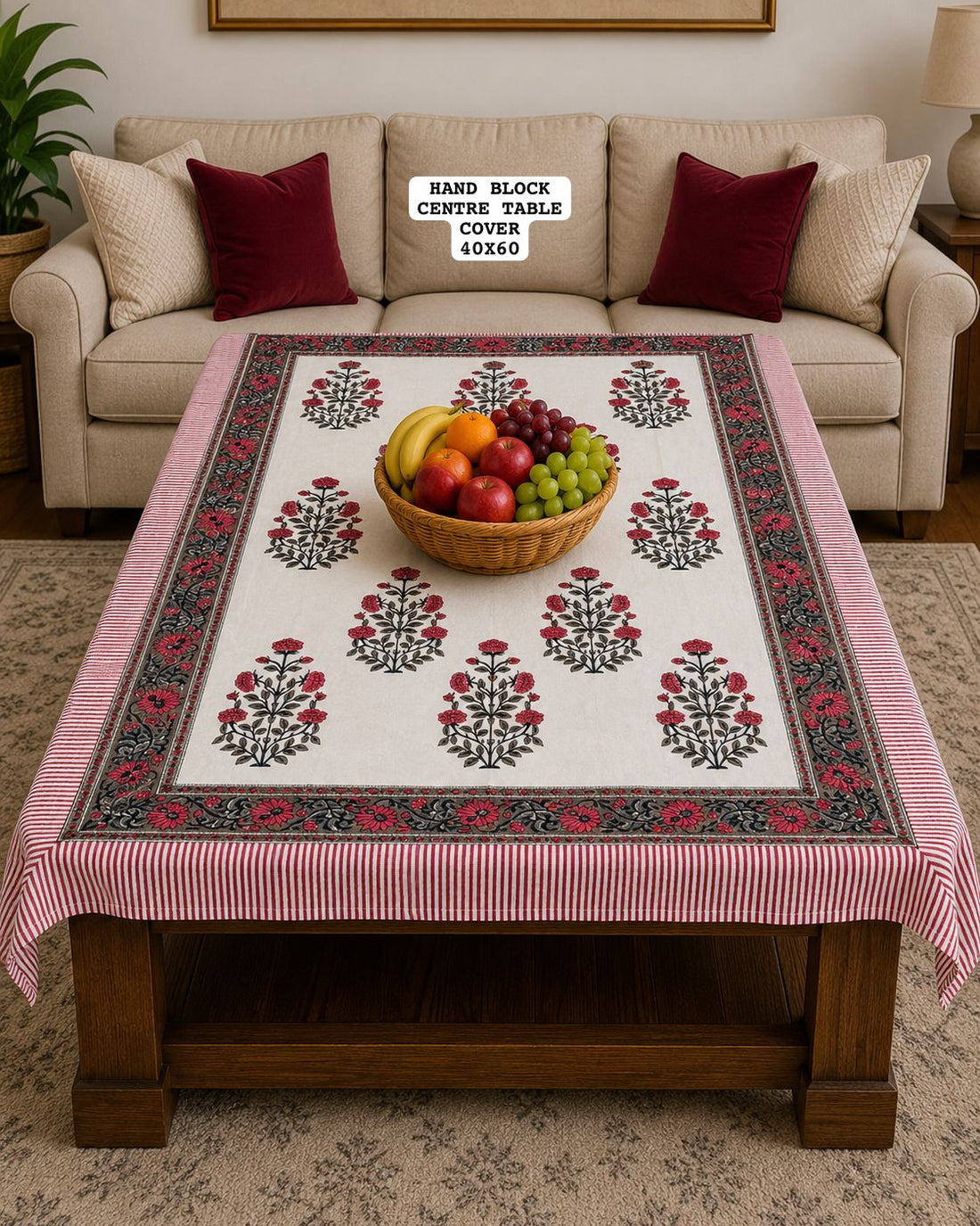HAND BLOCK SANGANERI PRINTED CENTER TABLE COVER
